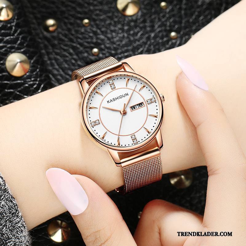 Armbandsur Dam Dubbel Kalender Casual Kvartsur Rose Trend Vattentät Guld Röd Vit