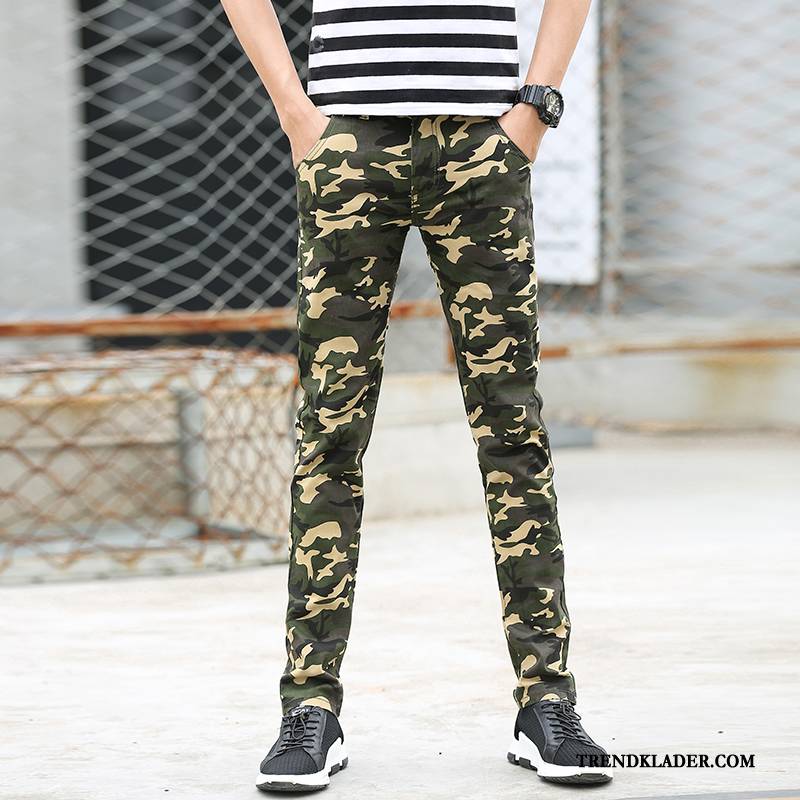 Cargobyxor Herr Casual Byxor Vår Sommar Cargo Byxor Stretch Slim Fit Camouflage Army Grön