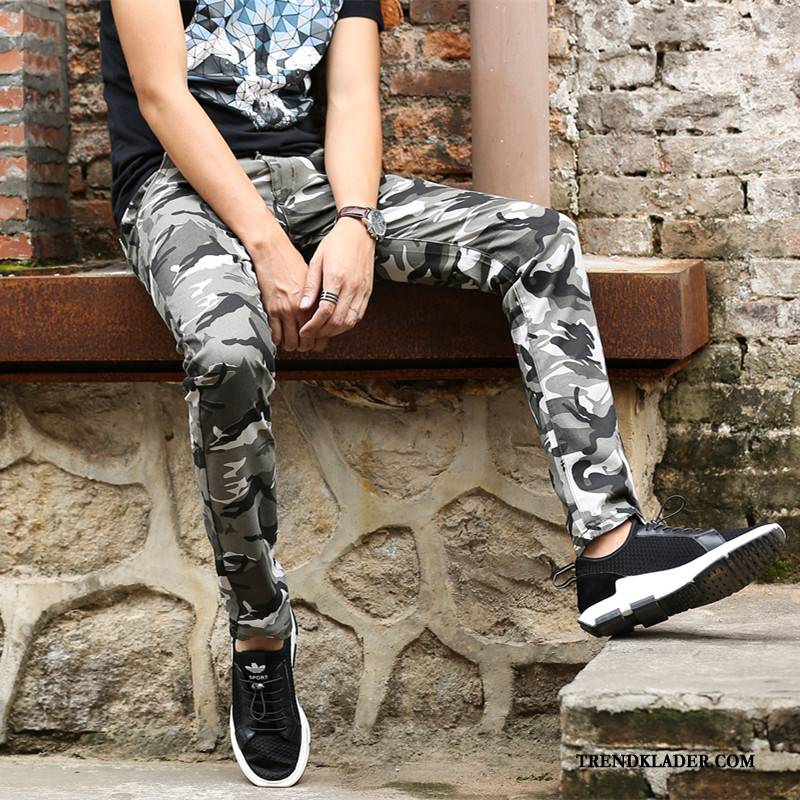 Cargobyxor Herr Casual Byxor Vår Sommar Cargo Byxor Stretch Slim Fit Camouflage Army Grön