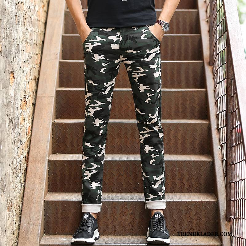 Cargobyxor Herr Casual Byxor Vår Sommar Cargo Byxor Stretch Slim Fit Camouflage Army Grön