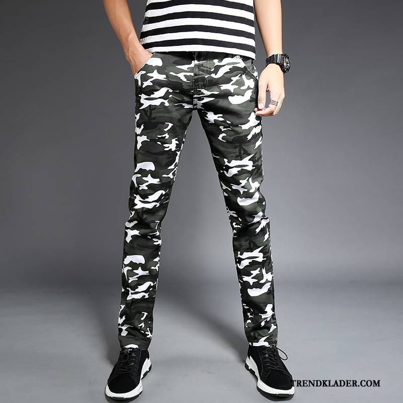 Cargobyxor Herr Tunn Slim Fit Stretch Sommar Vår Casual Byxor Camouflage Färg