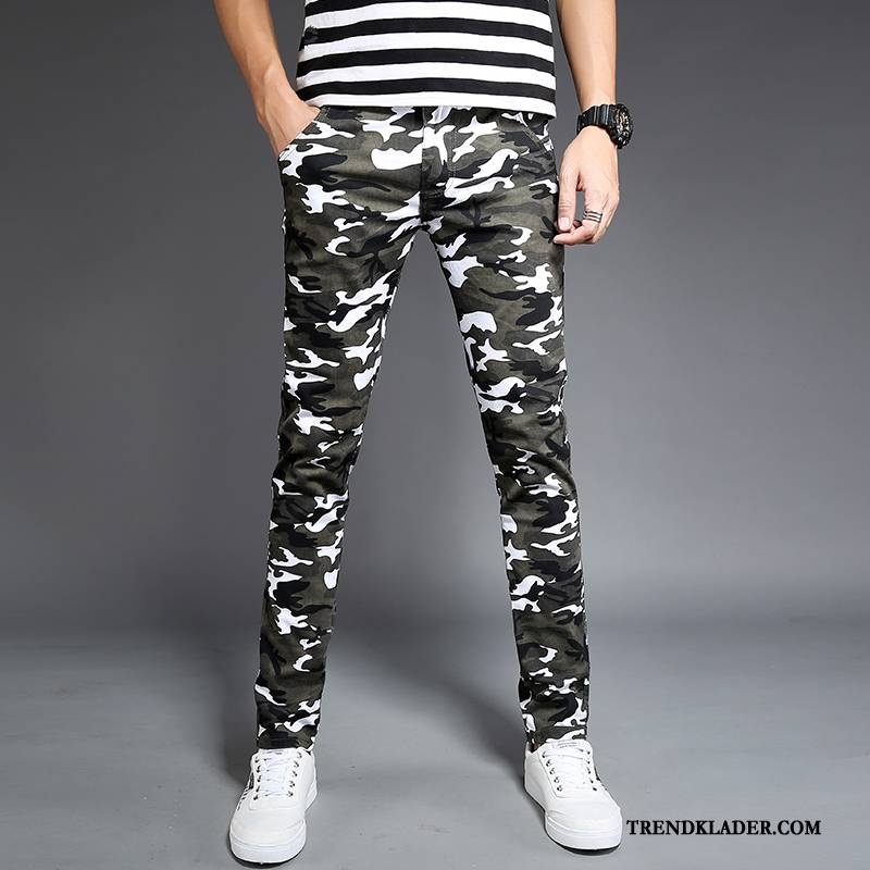 Cargobyxor Herr Tunn Slim Fit Stretch Sommar Vår Casual Byxor Camouflage Färg