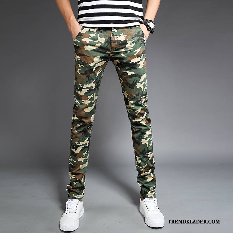 Cargobyxor Herr Tunn Slim Fit Stretch Sommar Vår Casual Byxor Camouflage Färg