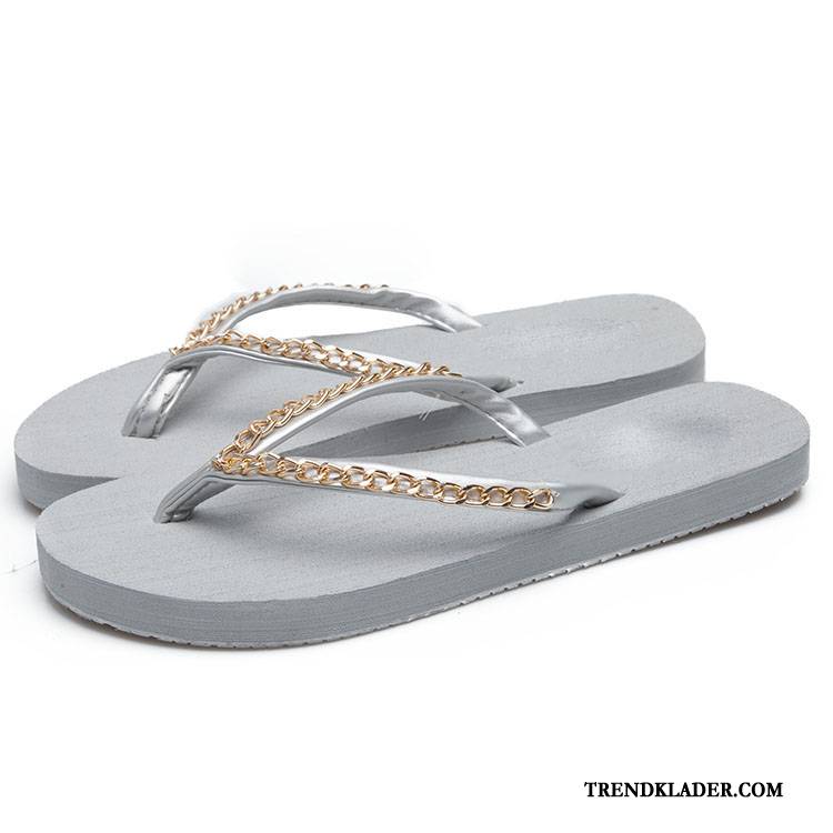 Flip Flops Dam Kvinna 2018 Tofflor Kedja Resor Platta Till Beige Vit