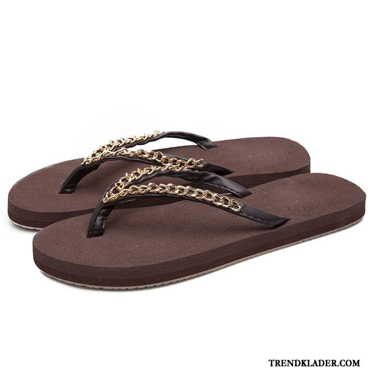 Flip Flops Dam Kvinna 2018 Tofflor Kedja Resor Platta Till Beige Vit