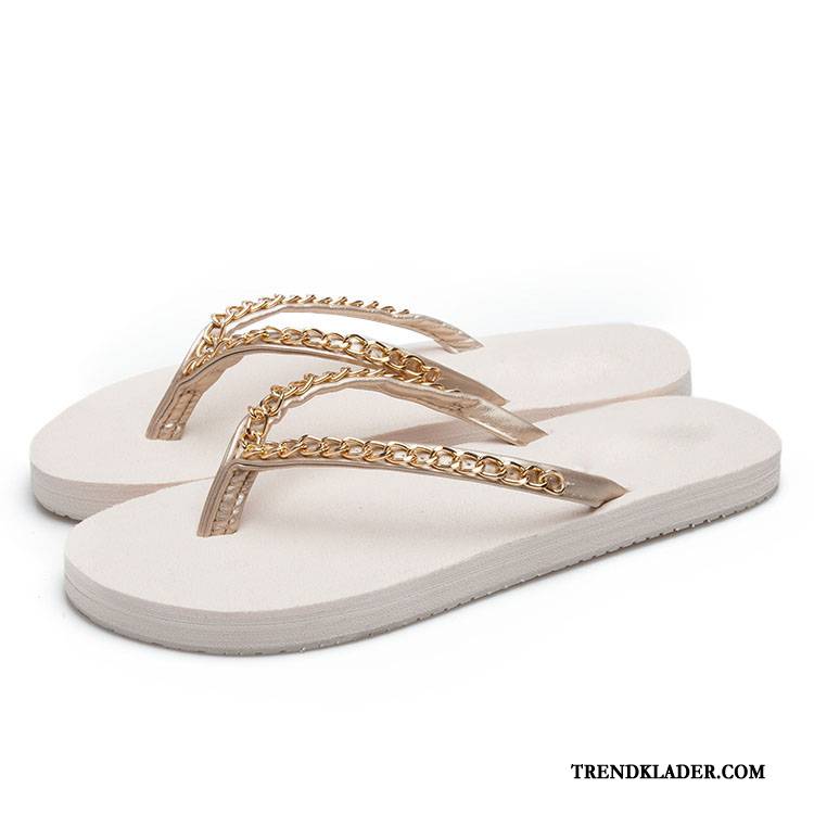 Flip Flops Dam Kvinna 2018 Tofflor Kedja Resor Platta Till Beige Vit