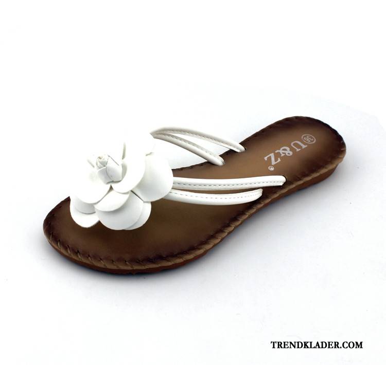 Flip Flops Dam Platta Tofflor Blommor Rose Mjuka Sandaler Svart