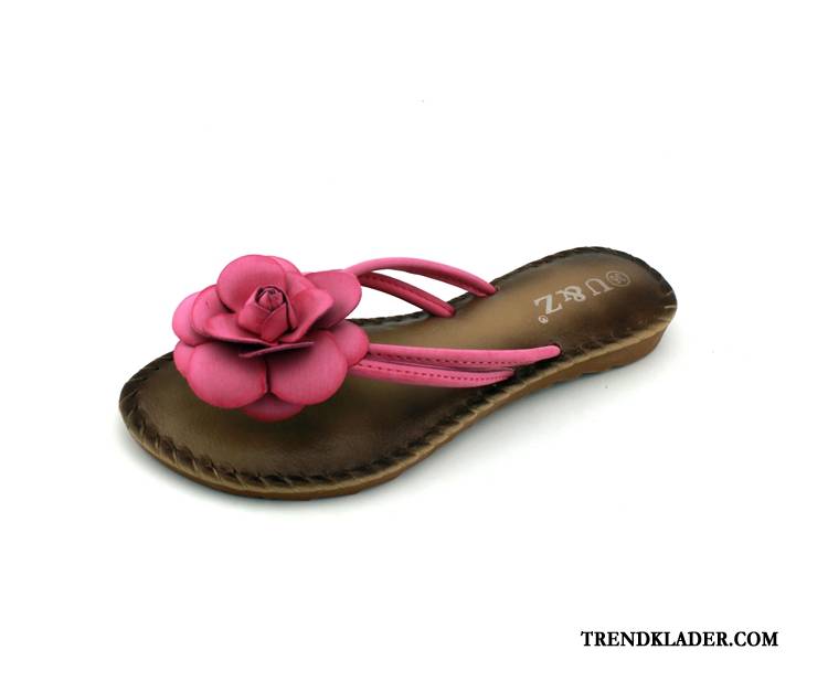 Flip Flops Dam Platta Tofflor Blommor Rose Mjuka Sandaler Svart