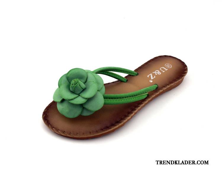 Flip Flops Dam Platta Tofflor Blommor Rose Mjuka Sandaler Svart