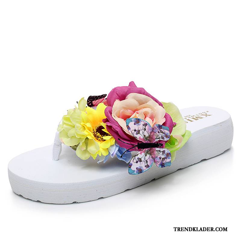 Flip Flops Dam Stranden Herr Resa Mode Blommor Glidskydds Svart