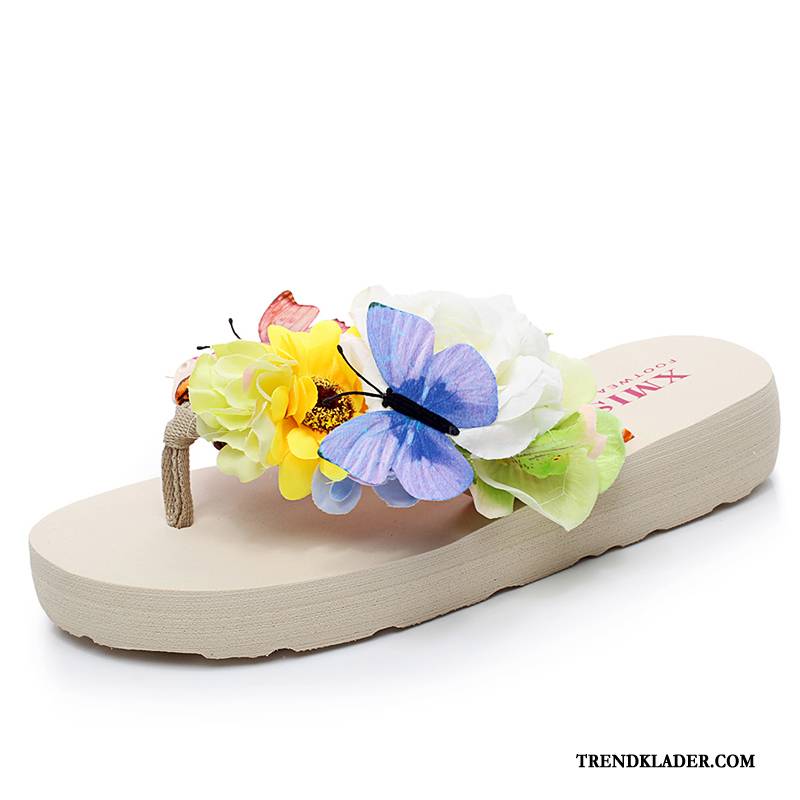 Flip Flops Dam Stranden Herr Resa Mode Blommor Glidskydds Svart