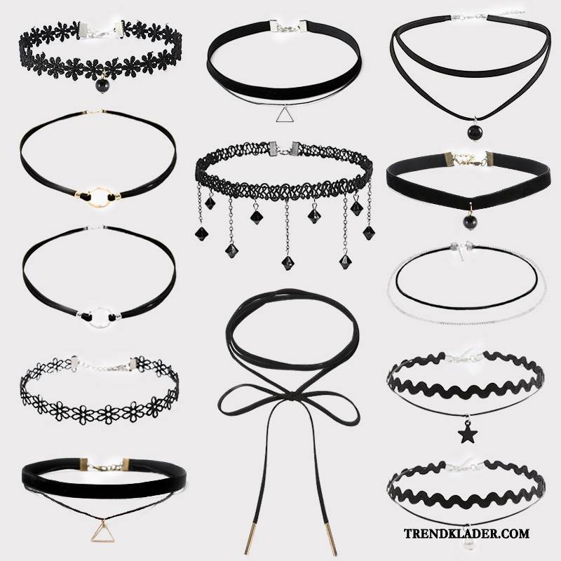 Halsband Dam Kort Accessoar Allt Matchar Handgjord Student Dekoration Svart