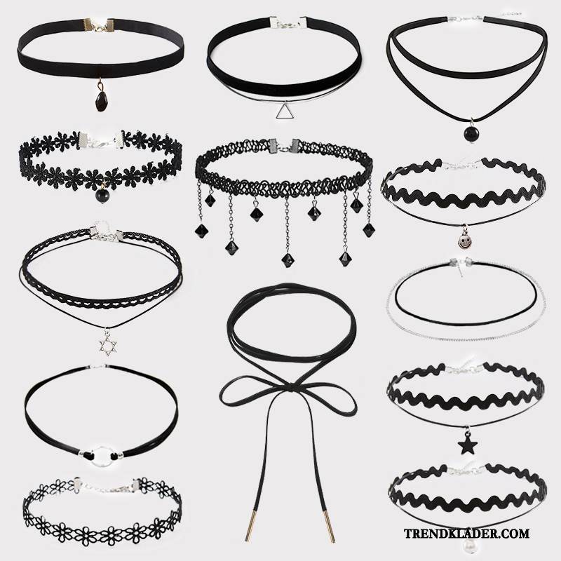 Halsband Dam Kort Accessoar Allt Matchar Handgjord Student Dekoration Svart