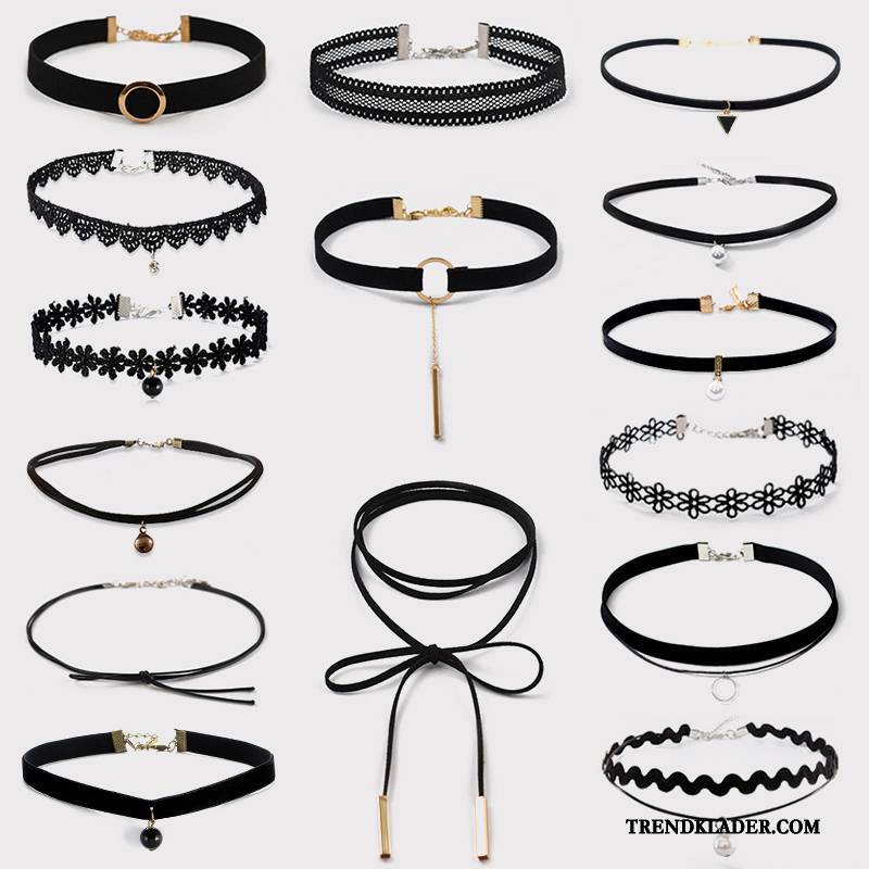 Halsband Dam Kort Accessoar Allt Matchar Handgjord Student Dekoration Svart