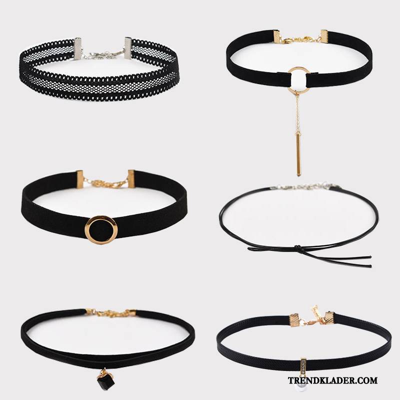 Halsband Dam Kort Accessoar Allt Matchar Handgjord Student Dekoration Svart