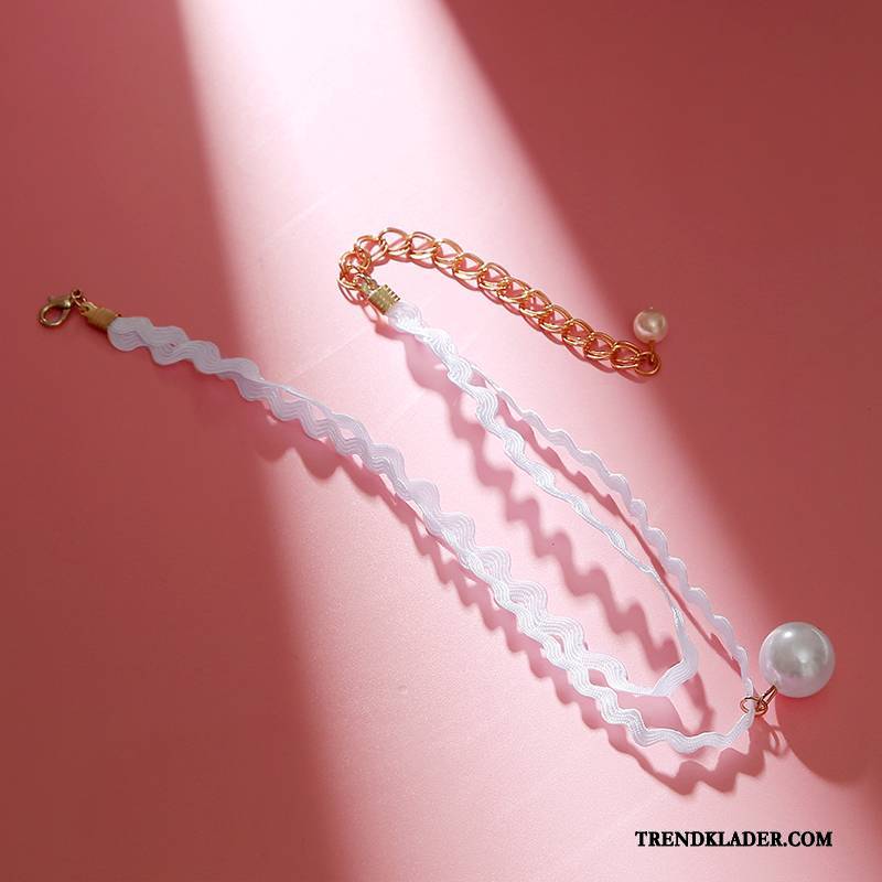 Halsband Dam Kort Spets Accessoar Vit
