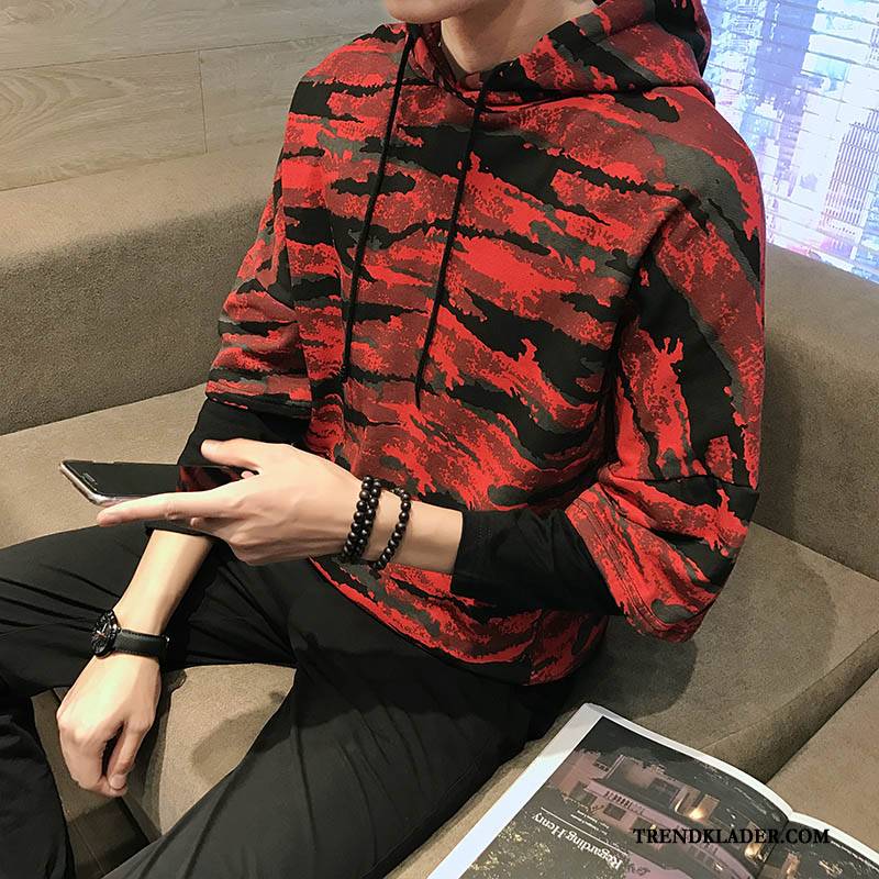 Huvtröjor Herr Trend Kappor Rockar Adolescens Höst Huvtröja Pullover Camouflage Röd