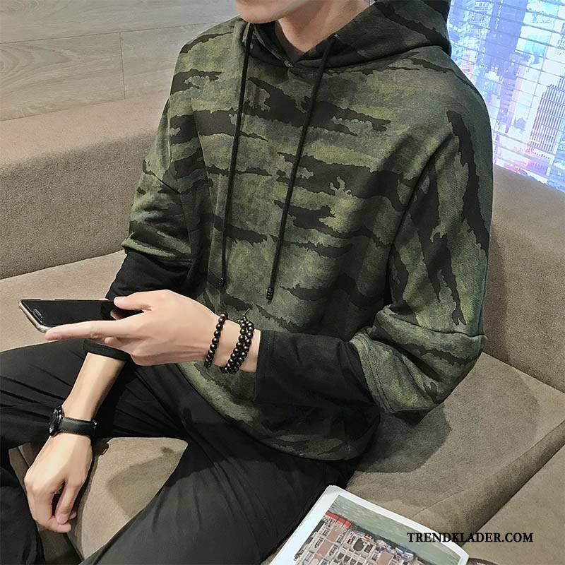 Huvtröjor Herr Trend Kappor Rockar Adolescens Höst Huvtröja Pullover Camouflage Röd