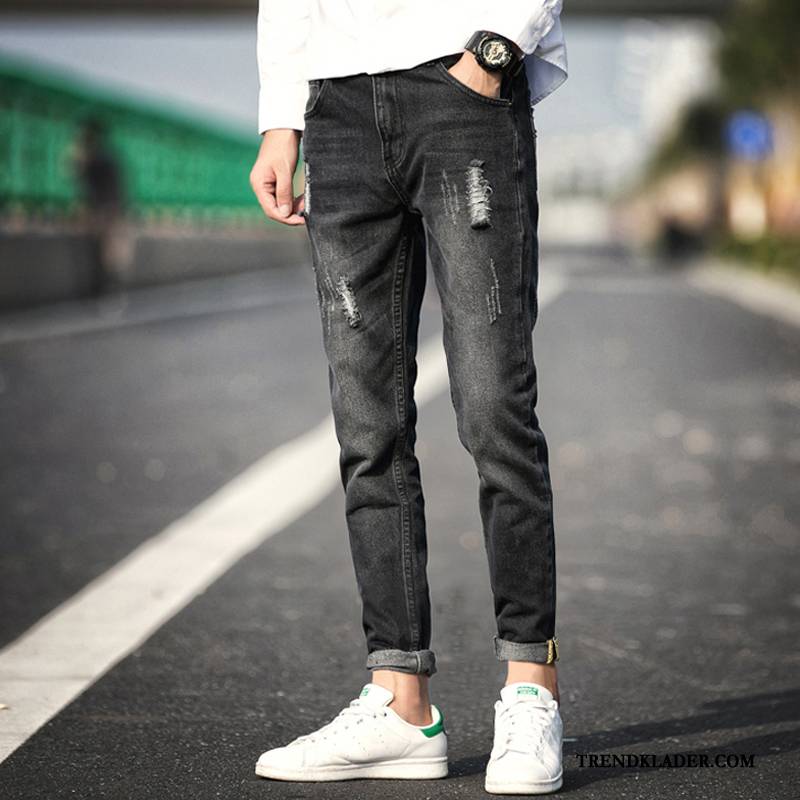 Jeans Herr 2018 Vår Ny Slim Fit Liten Hål Mörk Ljus Blå