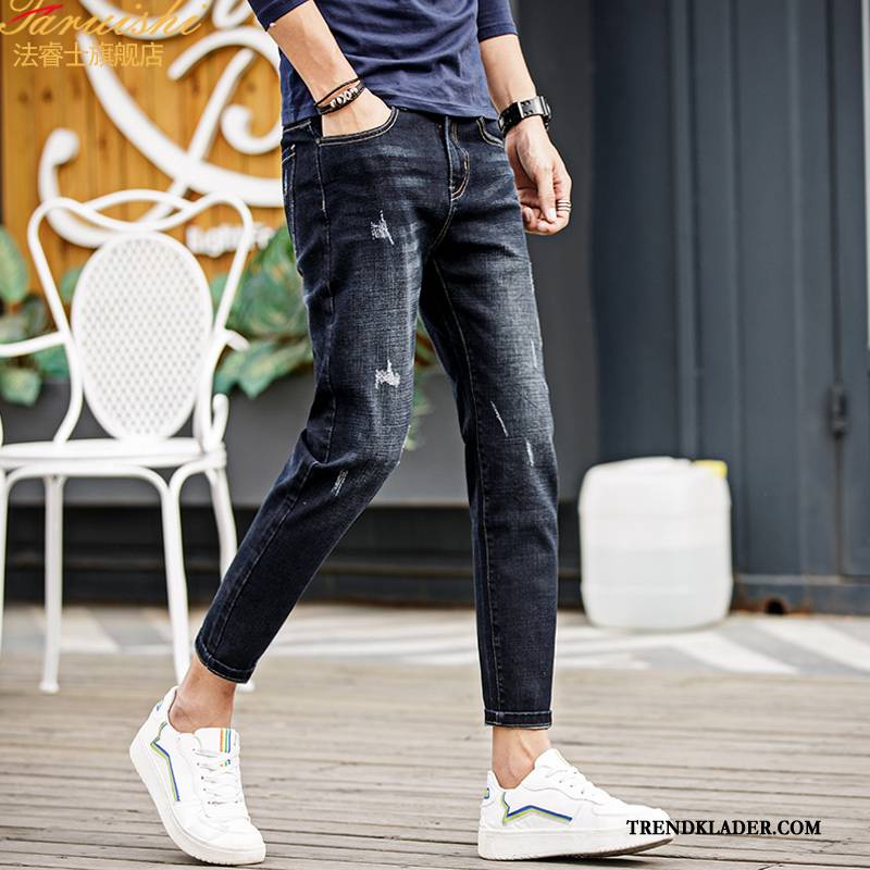 Jeans Herr Byxor Slim Fit Sommar Cigarettbyxor Trend Blå