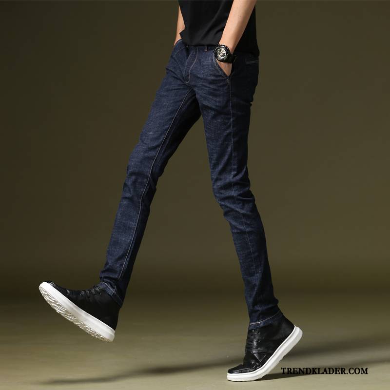 Jeans Herr Cigarettbyxor Casual Tunn Adolescens Sommar Slim Fit Blå