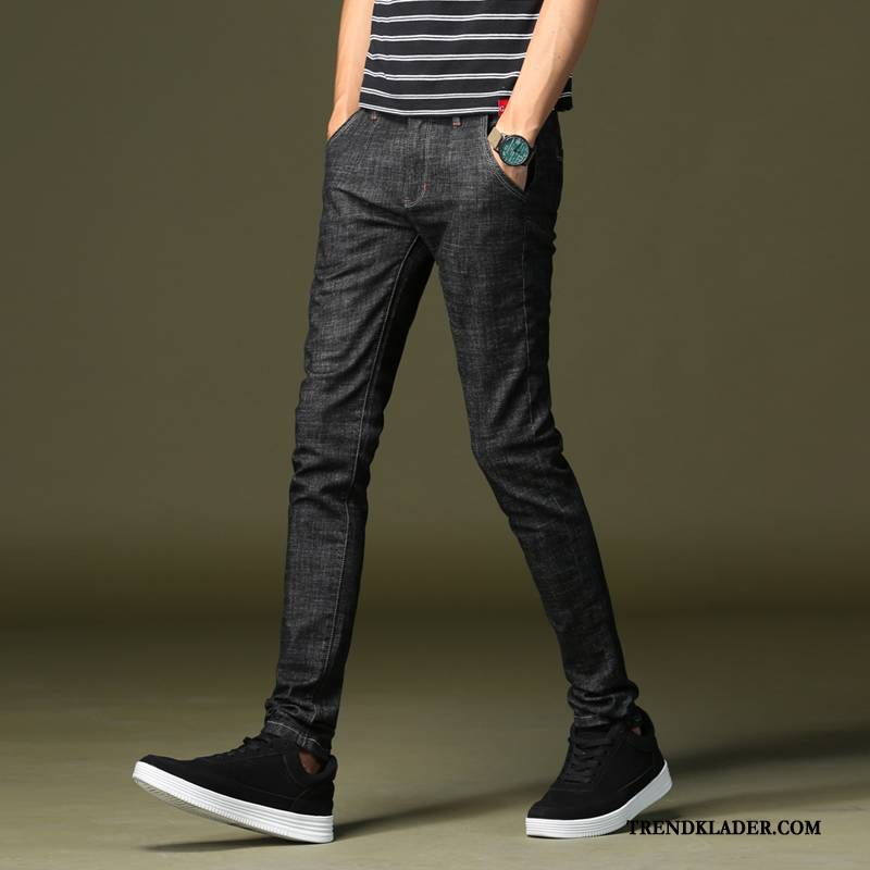 Jeans Herr Cigarettbyxor Casual Tunn Adolescens Sommar Slim Fit Blå