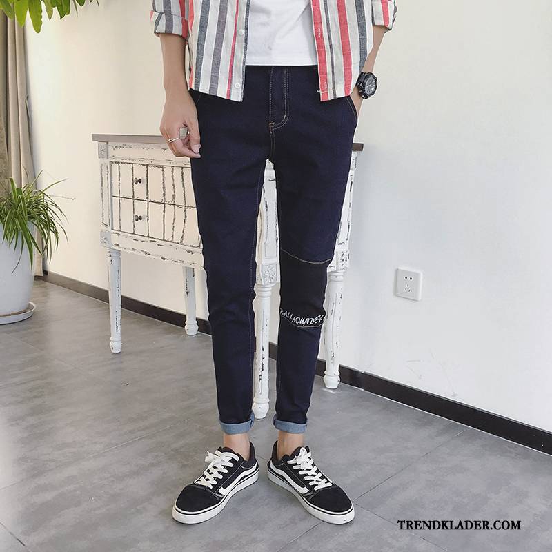 Jeans Herr Cigarettbyxor Vår Trend Sommar Slim Fit Lång Blå Svart