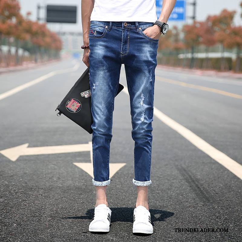 Jeans Herr Hål Slim Fit Byxor Liten 2018 Trend Ljus Svart