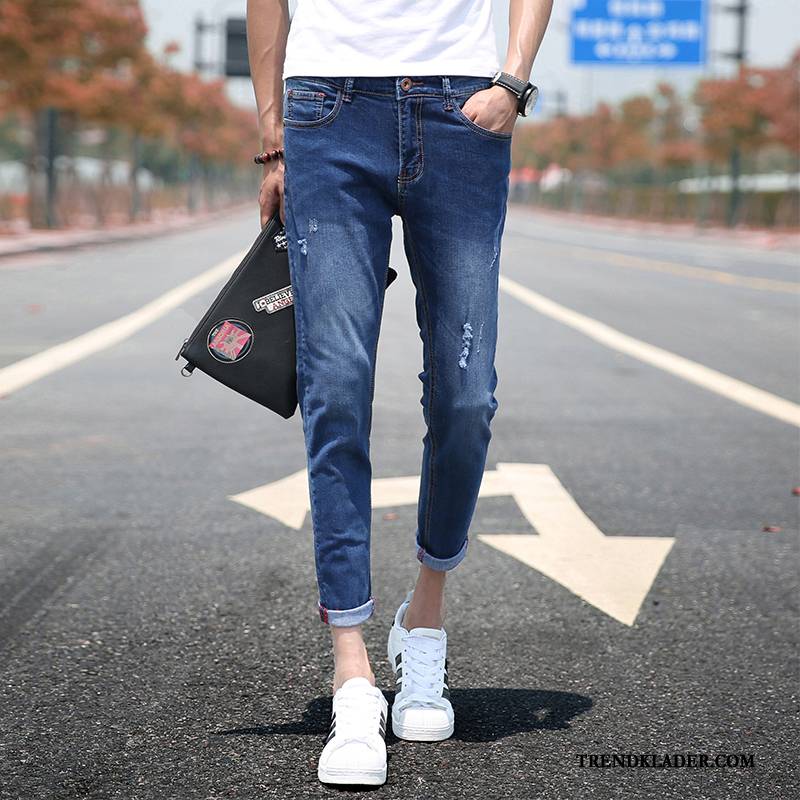 Jeans Herr Hål Slim Fit Byxor Liten 2018 Trend Ljus Svart