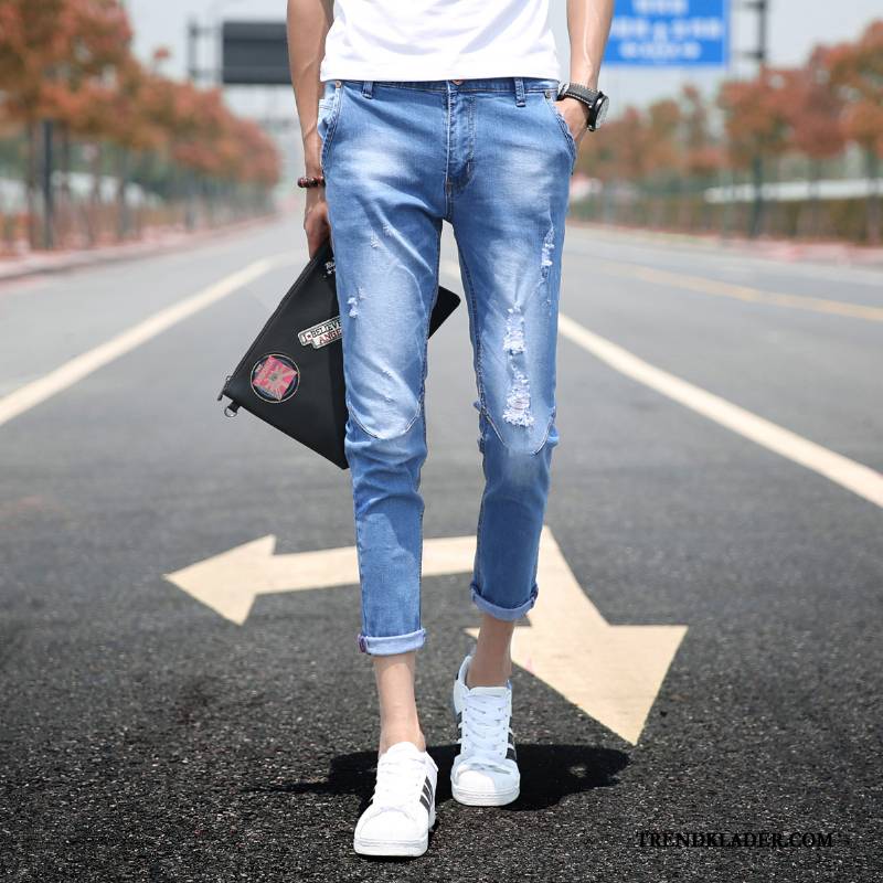 Jeans Herr Hål Slim Fit Byxor Liten 2018 Trend Ljus Svart