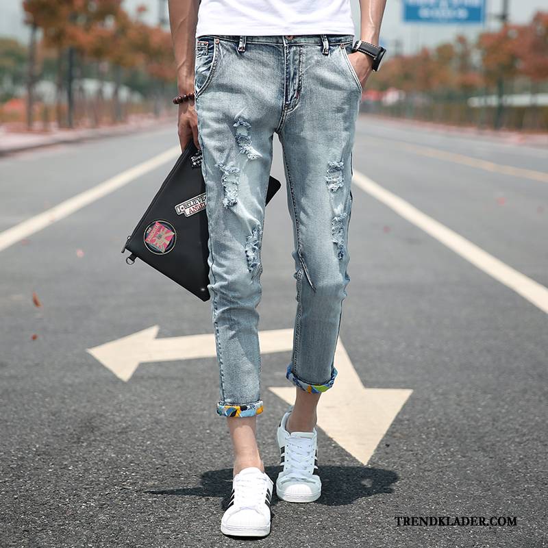 Jeans Herr Hål Slim Fit Byxor Liten 2018 Trend Ljus Svart