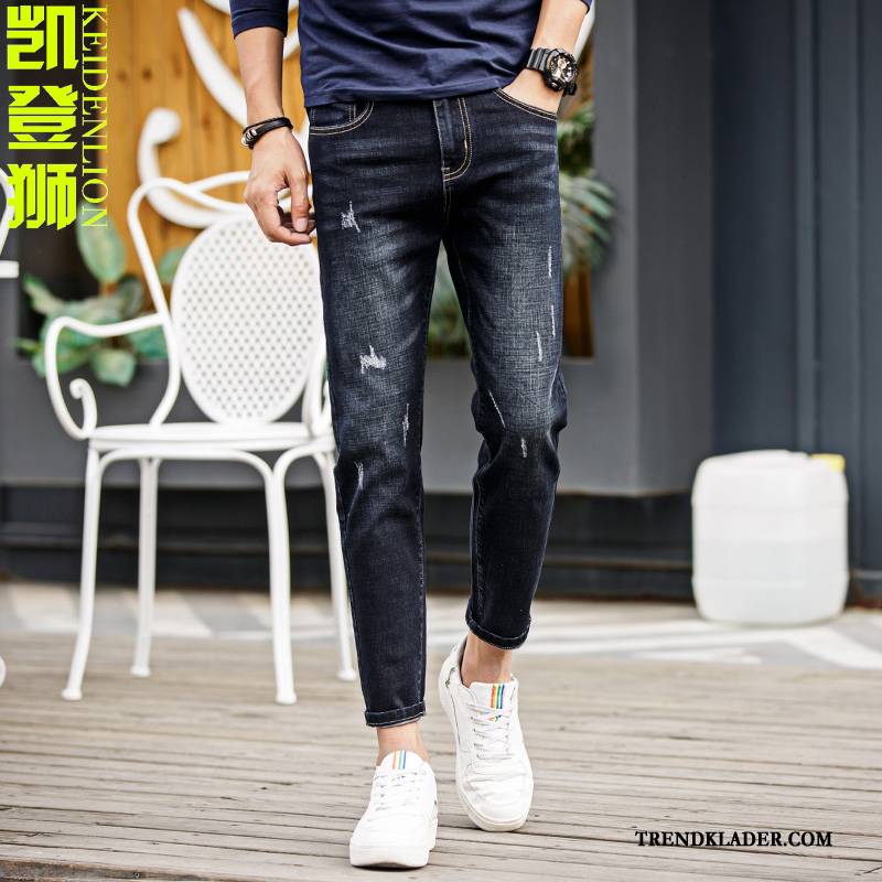 Jeans Herr Hål Slim Fit Byxor Liten 2018 Trend Ljus Svart