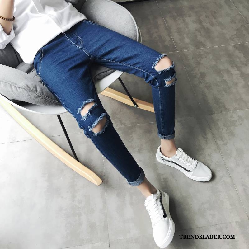 Jeans Herr Hål Student Trend 2018 Slim Fit Adolescens Blå