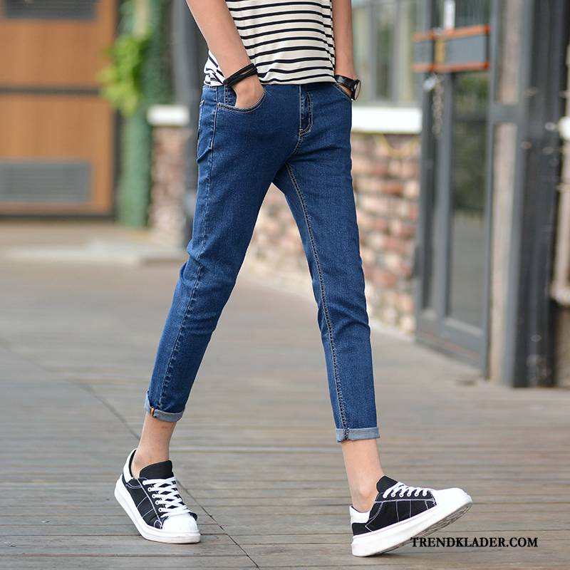 Jeans Herr Liten Slim Fit Sommar Trend Skinny Byxor Svart