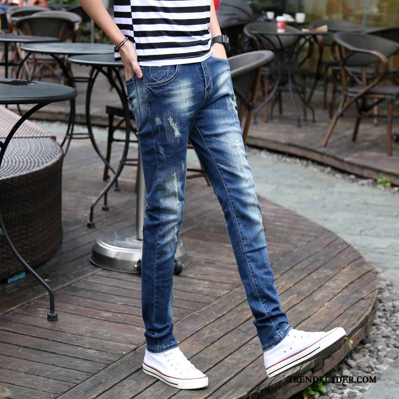 Jeans Herr Slim Fit Casual Trend Byxor Stretch Denim Ljusblå