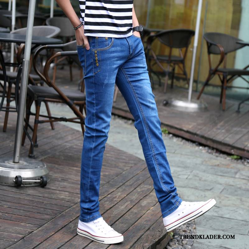 Jeans Herr Slim Fit Casual Trend Byxor Stretch Denim Ljusblå