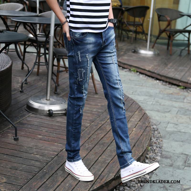 Jeans Herr Slim Fit Casual Trend Byxor Stretch Denim Ljusblå