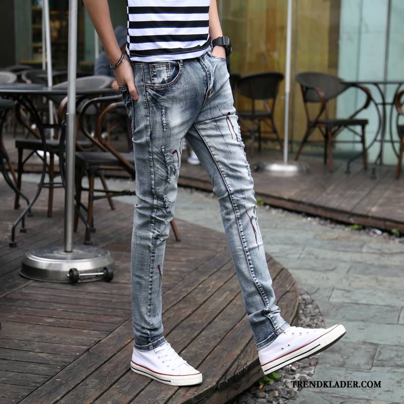 Jeans Herr Slim Fit Casual Trend Byxor Stretch Denim Ljusblå