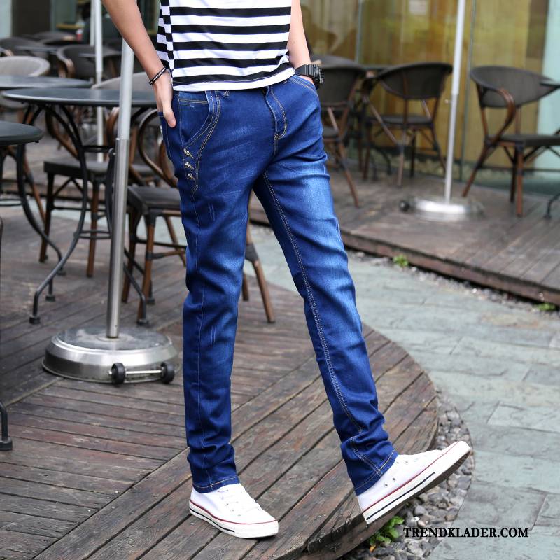 Jeans Herr Slim Fit Casual Trend Byxor Stretch Denim Ljusblå