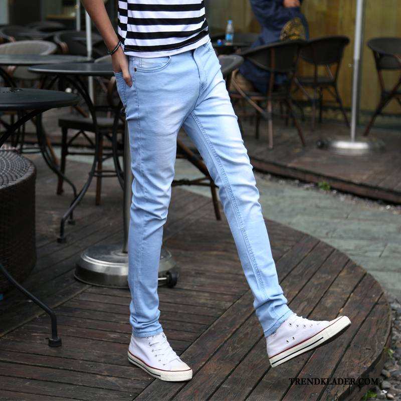 Jeans Herr Slim Fit Casual Trend Byxor Stretch Denim Ljusblå