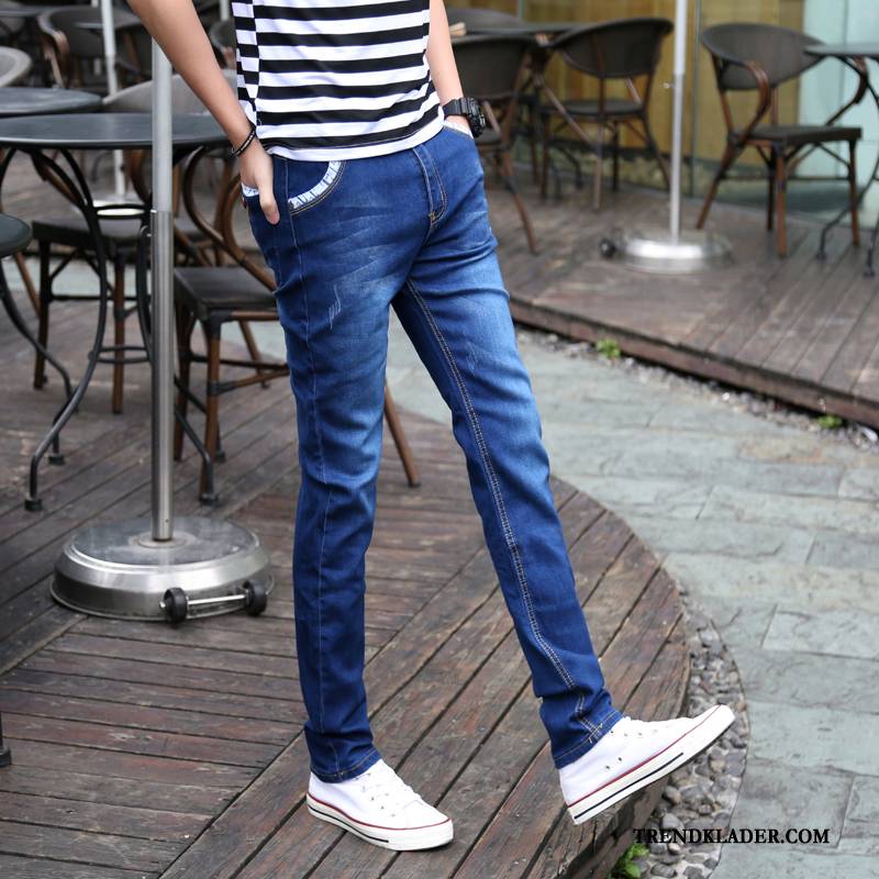 Jeans Herr Slim Fit Casual Trend Byxor Stretch Denim Ljusblå