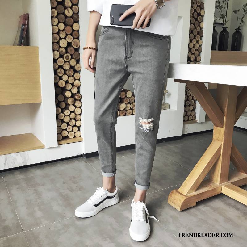 Jeans Herr Sommar 2018 Liten Slim Fit Trend Byxor Grå