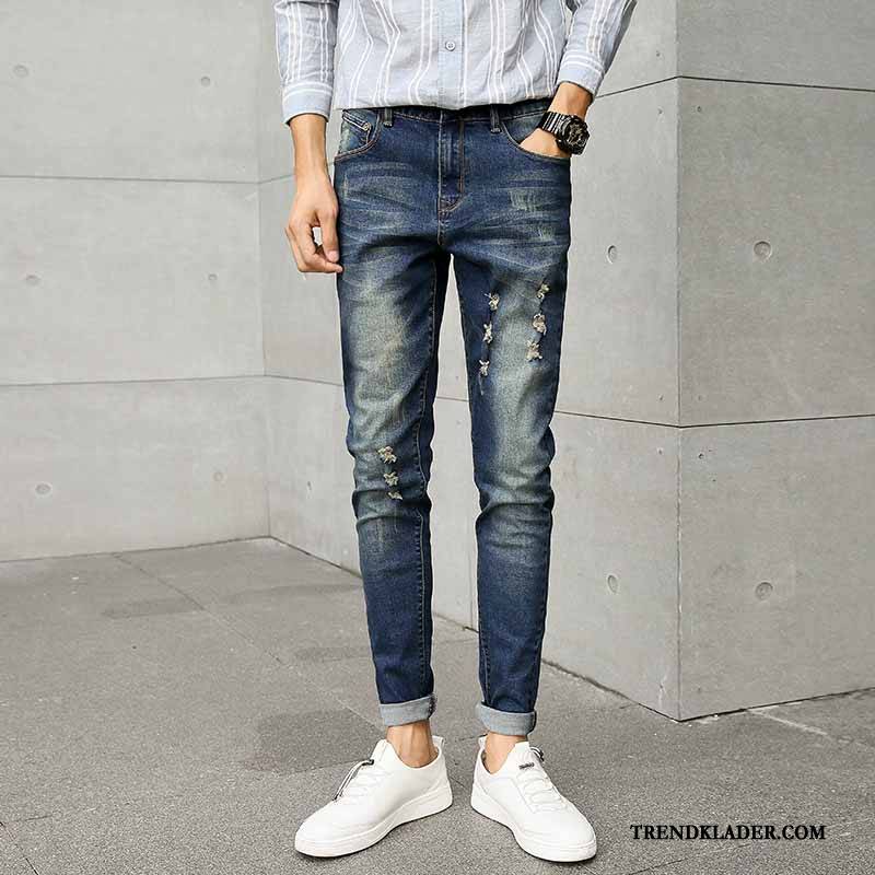 Jeans Herr Sommar Hål Cigarettbyxor 2018 Stretch Trend Blå