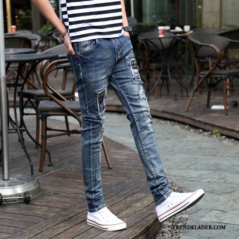 Jeans Herr Stretch Casual Slim Fit Trend Höst Cigarettbyxor Ljusblå