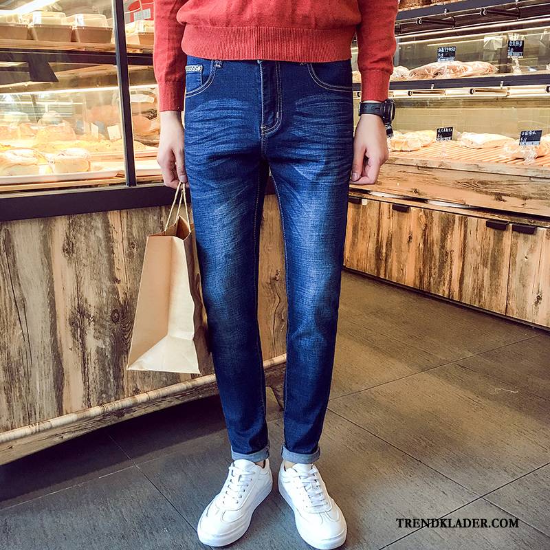 Jeans Herr Trend Lång Slim Fit Ungdom Stretch Vår Blå