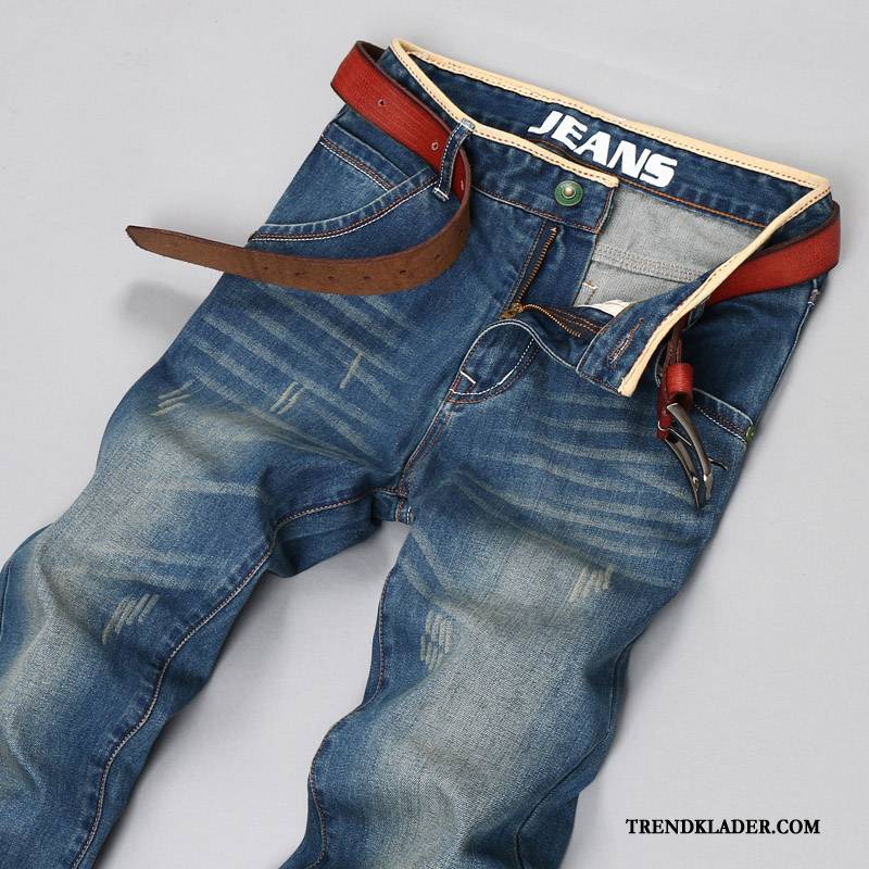 Jeans Herr Trend Ny Hål Casual Byxor Stora Storlekar Ljus Blå