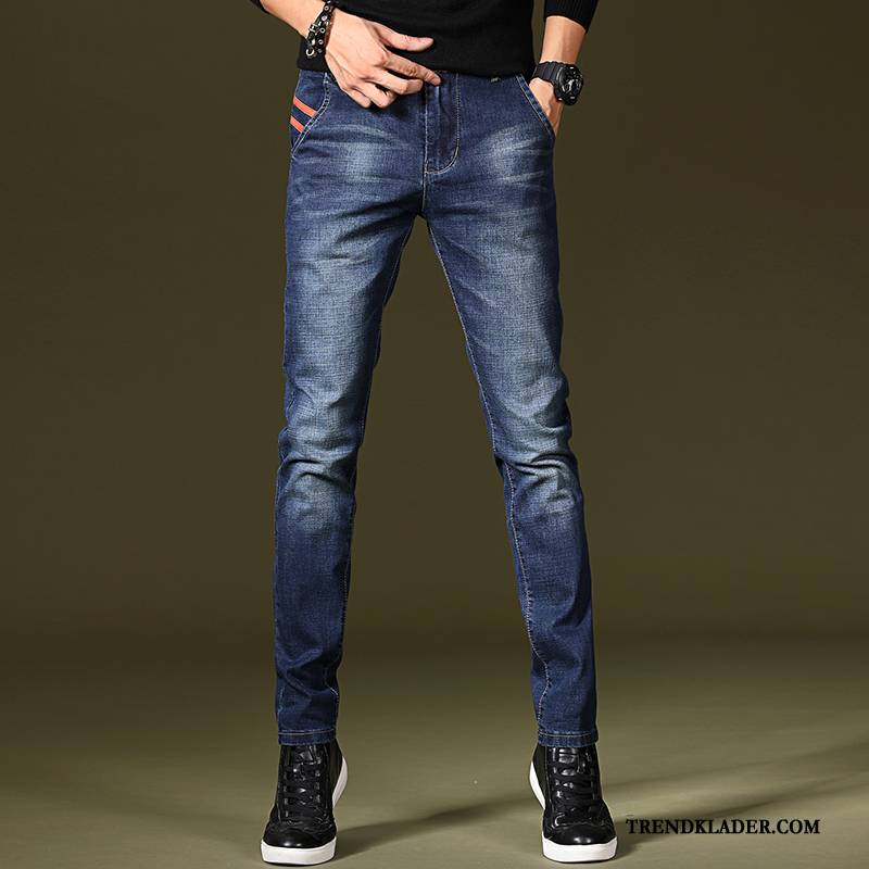 Jeans Herr Ungdom Byxor Stretch Casual Slim Fit Trend Blå
