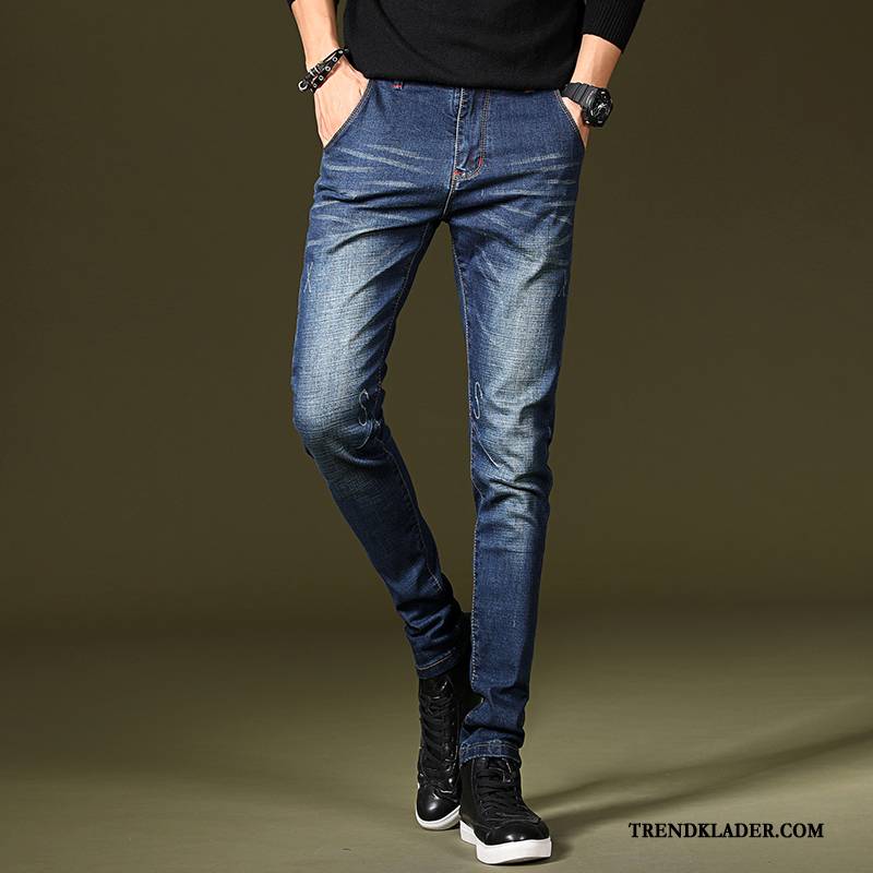 Jeans Herr Ungdom Byxor Stretch Casual Slim Fit Trend Blå