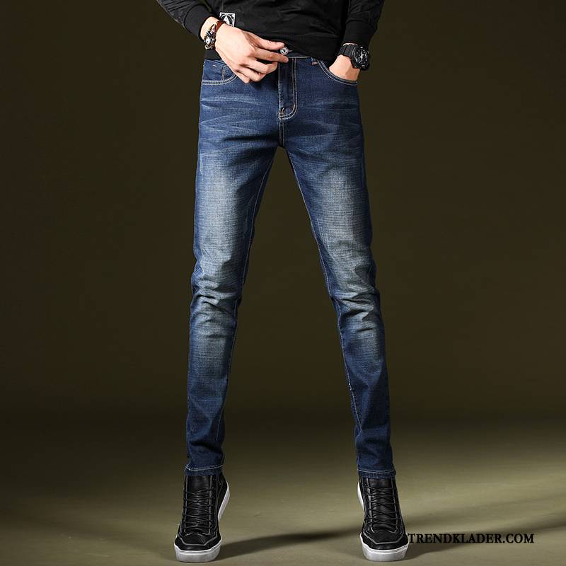 Jeans Herr Ungdom Byxor Stretch Casual Slim Fit Trend Blå