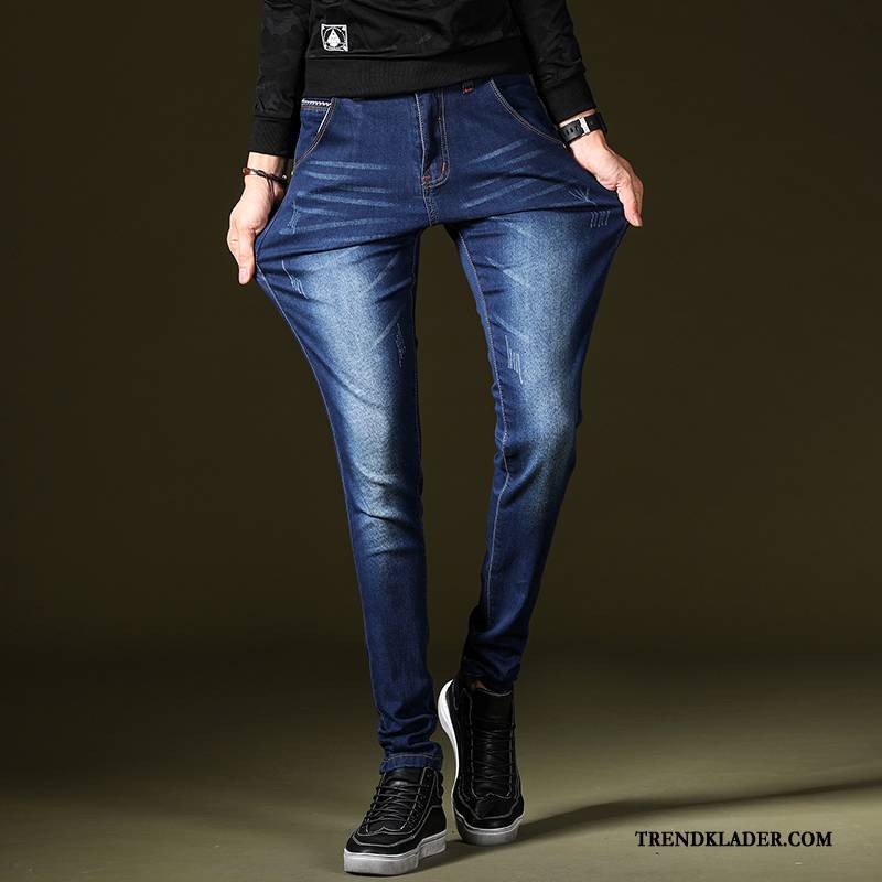 Jeans Herr Ungdom Byxor Stretch Casual Slim Fit Trend Blå